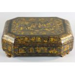 Late 19th/early 20th century Asian lacquered gaming case, along with 1 3/8" diameter carved bone
