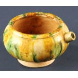 Chinese Tang Sancai-style pottery teapot, probably Tang Dynasty, 2 1/2" x 4" diameter. Provenance: