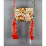 Japanese burden of kimono, decorated with flower pattern, 11" H x 14" W.
