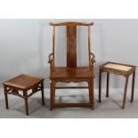 Three pieces of 20th century Chinese hardwood furniture, to include: armchair, 45" x 23" x 19";