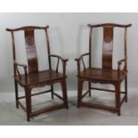 Pair of Chinese hardwood armchairs, huali wood, 45" x 23" x 19".
