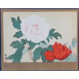 Chinese watercolor of peonies, signed L/L, 13" x 19", unmatted, unframed. Provenance: