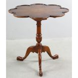 Oyster wood tip-top table with bird cage base and turned column, 40 1/4" H (open), 26 1/2" H (