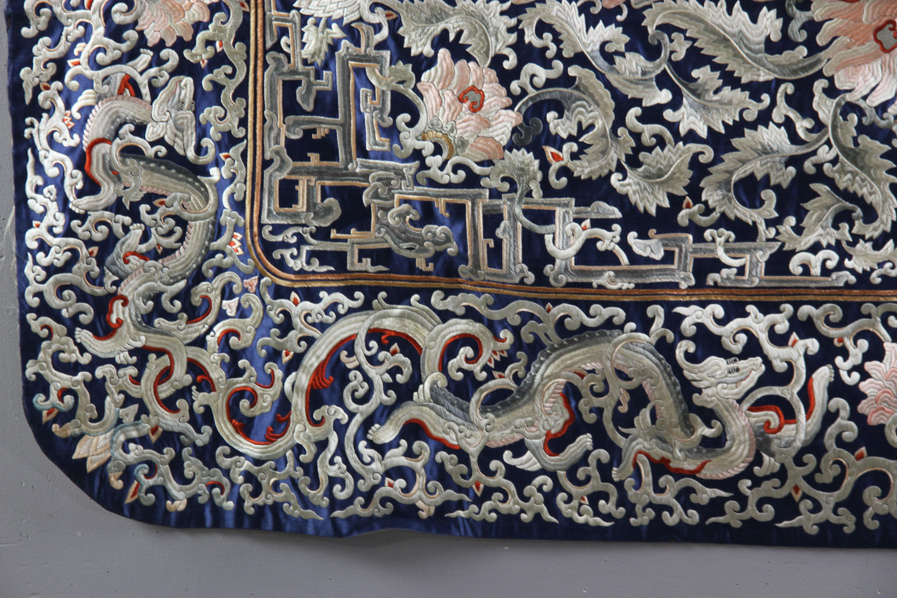 Early 20th century Chinese embroidered cloth, originally used as piano shawl, 60" x 36". Some - Image 3 of 7