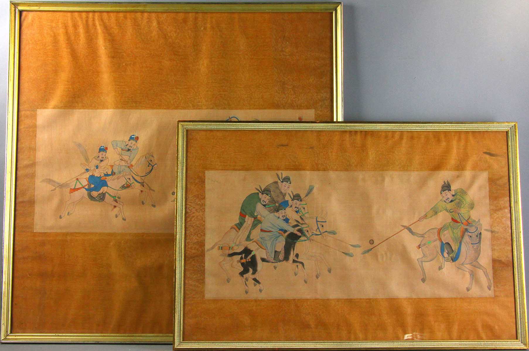 Two Chinese paintings on silk, framed 19" x 30" and 30" x 29".