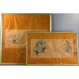 Two Chinese paintings on silk, framed 19" x 30" and 30" x 29".