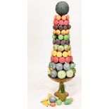Composite and Wood fruit topiary, 44" x 13".