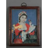 19th century Chinese reverse painting on glass, 17" x 13" framed.