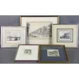 Group of assorted prints, etchings, lithographs, etc., of various scenes including Canton, Bay of