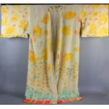 Japanese silk kimono as pajamas, 52" H x 56" W.