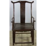 Chinese red hardwood chair, 46" x 24" x 17".