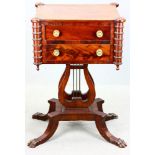 Philadelphia 1815 American Federal mahogany work table, lyre-shaped support with carved lion paw