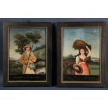 Early China trade paintings in original frames, 16 1/2" x 12 1/2".