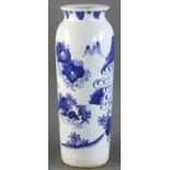 Large Chinese blue and white porcelain Kangxi-style vase, elephant leg shaped, 18 1/2" H.