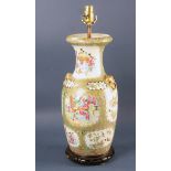 Late 19th century Rose Medallion vase made into a lamp, 23" H overall (to top of socket), 17 1/2"