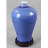 Chinese Meiping shaped blue glazed vase with Qianlong mark, 18-19th century, 10 1/2" H.