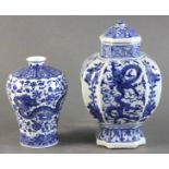 Two Chinese blue and white porcelain vases, larger 9 1/2" H, smaller 6 1/2" H.