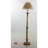 Decorative floor lamp, gilt wood and plaster, with shade, 75 1/2" H x 12" diameter.