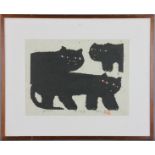 Japanese print of black cat, signed L/L 6/200, 11 2/2" x 15, framed 18" x 22. Provenance: Lynn,