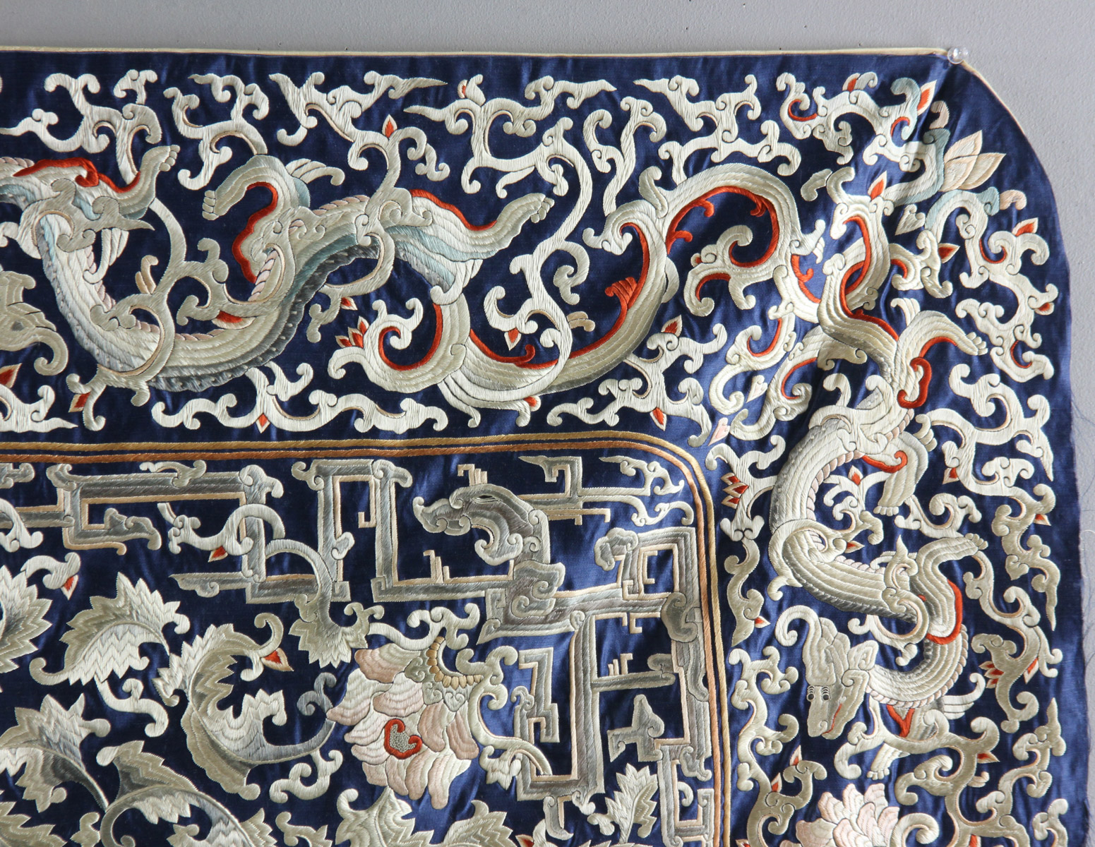 Early 20th century Chinese embroidered cloth, originally used as piano shawl, 60" x 36". Some - Image 5 of 7