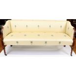 Early 19th century Portsmouth, New Hampshire upholstered sofa, 34" H x 75" L x 28" D.