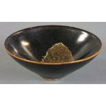 Chinese Ji ware black glazed bowl with leaf pattern, 6" diameter.