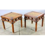 Pair of Chinese huanghuali wood stools, 18" x 18" x 18".