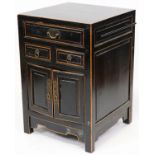 Old Chinese painted black cabinet, 30" H x 19" W x 19" D.