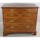 Chippendale-style banded walnut four over two-drawer chest, marked 'Henredon's 18th Century