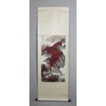 Chinese scroll of watercolor painting, signed Zixi (Wei Zixi), 38" x 19".