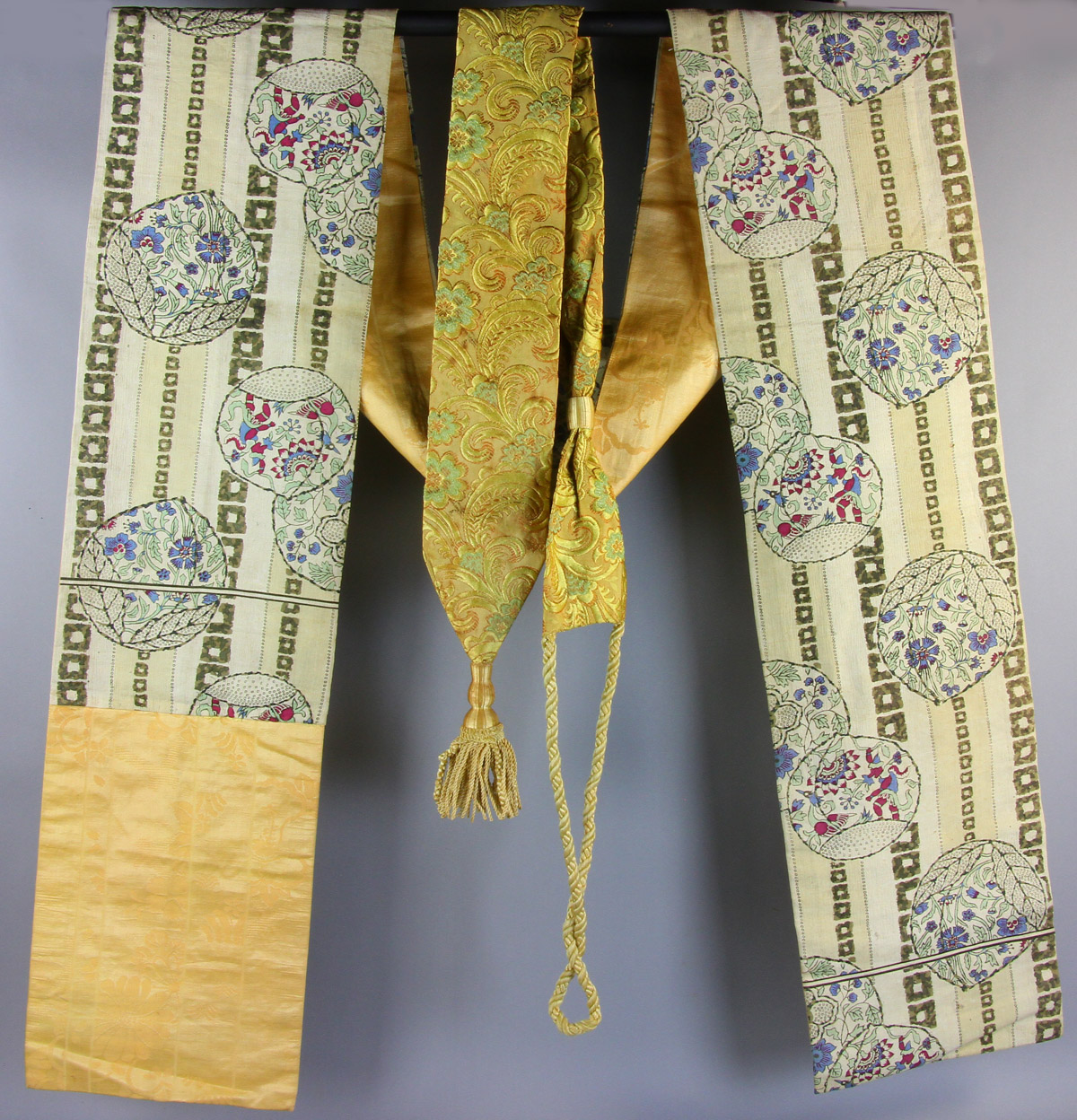 Two Japanese silk koshi-himo of kimono, longer 140" L x 12" W.