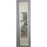 Chinese scroll of watercolor painting, signed Liu Kailing, 46" x 102".