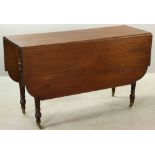 Circa 1820 Sheraton mahogany gate-leg drop-leaf table, 28 3/4"h. x 50"l. x 17"w., with 17 1/2"