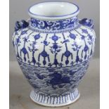 Large Chinese blue and white Ming Dynasty-style porcelain jar, 17 1/2" H.
