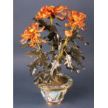 Chinese jade tree with cloisonne pot, 20th century, 15" H, pot 3 1/4" H x 6" diameter. Provenance: