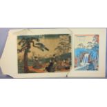 Two Japanese woodblock prints, late 19th century, one 13" H x 9" W, one 21" H x 14" W.