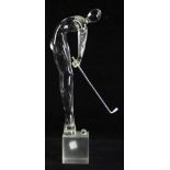 Rustera crystal sculpture of golfer, 22" H x 7 1/2". Provenance: Collection of a Manhattan and