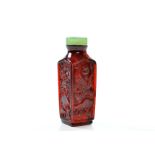 The snuff bottle perfectly crafted with four panels illustrating Chinese legends with kilin, three