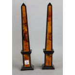 Pair of faux marble obelisks, 16" x 3".