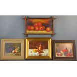 Group of four still life paintings, one signed Marlty '78, largest (apples) 13" x20". Provenance:
