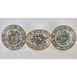 Set of three early 20th century Chinese Export hand-enameled porcelain plates, 1000 Butterflies