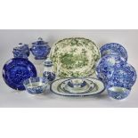 19th century English Staffordshire pottery to include: three (3) pieces of white ironstone with blue