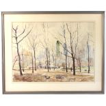 Ernst Huber, Washington Square, New York City, watercolor on paper, signed and dated 1952, 18" x