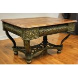 19th century French embossed brass table. This table is broken up into three sections for ease of