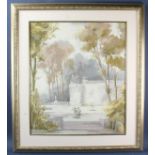 Park scene, watercolor on paper, study for Hollywood movie Anna Karenina, signed Soudeikine, (Sergei