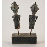 Pair of early iron fertility figures, male and female, 6 1/2" H (excluding mounting posts or