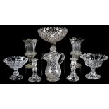 Group of 19th century colorless glass items to include: pair of molded panel design celery vases;