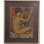 Alexandre Yakovlev, seated nude, watercolor, labeled verso, 19" x 14", frame 26" x 21".