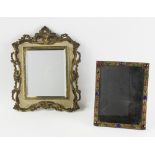 Late 19th century decorative metal frame with beveled mirror, 14" x 11", and decorative frame with