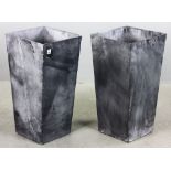 Pair of lead-colored metal tree planters, 24" H x 12" square.